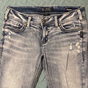 Silver Jeans Light Wash Distressed Skinny Jeans